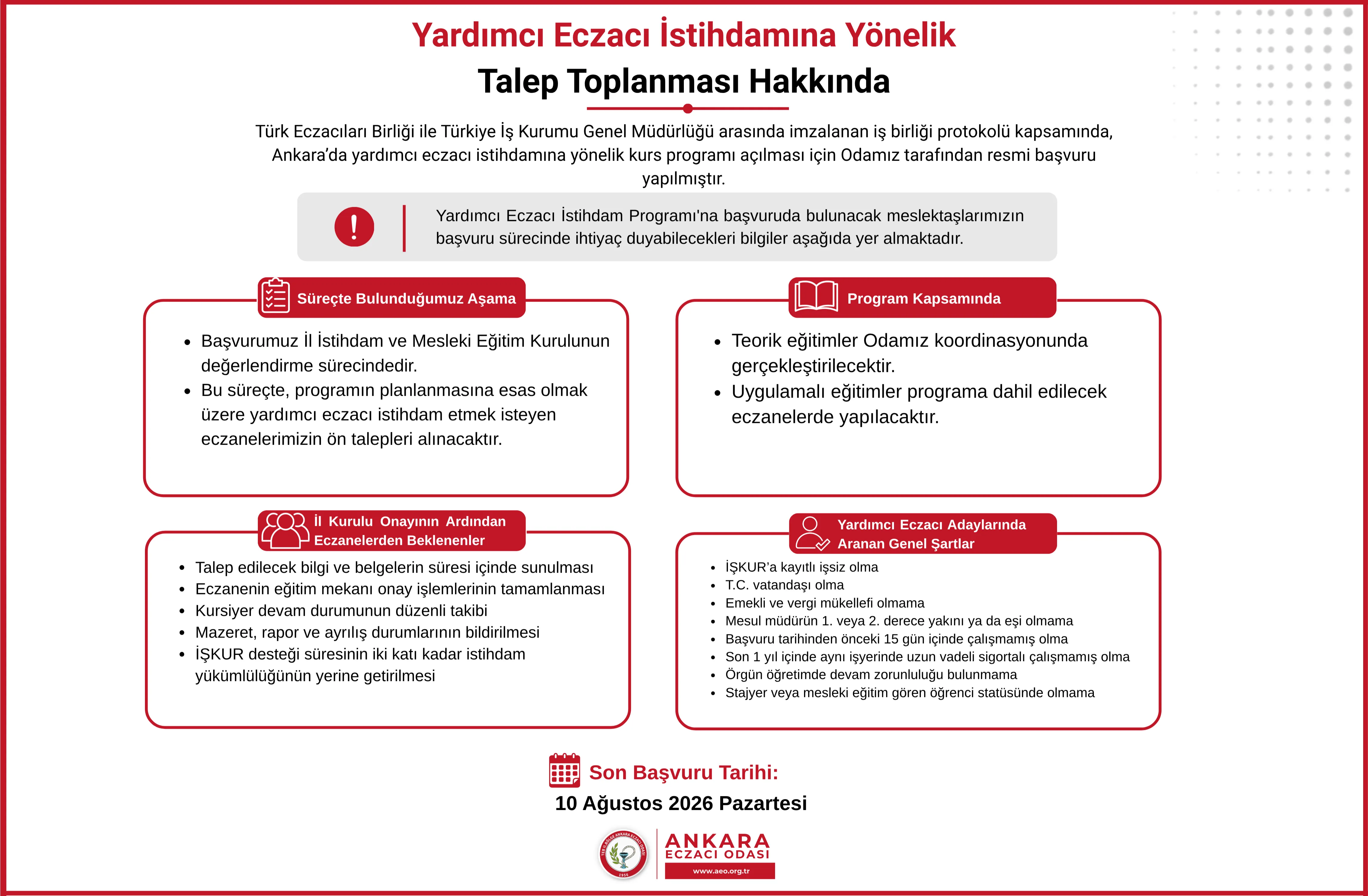 Yardımcı Eczacı İstihdamına Yönelik Talep Toplanması Hakkında